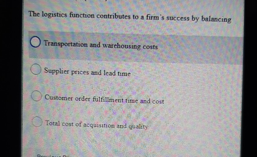 Solved The Logistics Function Contributes To A Firm s Chegg