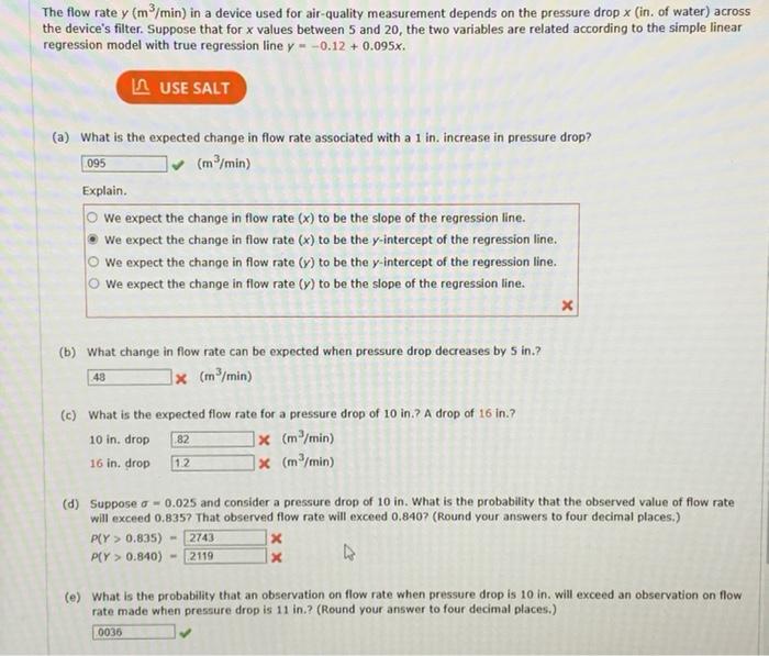 The flow rate y( m3/min ) in a device used for | Chegg.com