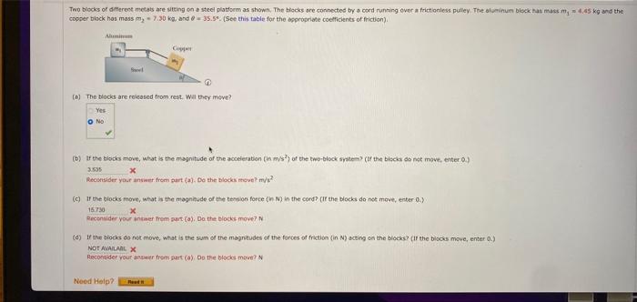 copper block hos mass \( \mathrm{m}_{2}=7.30 \mathrm{~kg} \), and \( \theta \) a \( 35.5 \% \). [See this table for the bopro