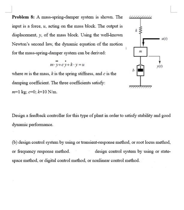 Solved Problem 8: A mass-spring-damper system is shown. The | Chegg.com