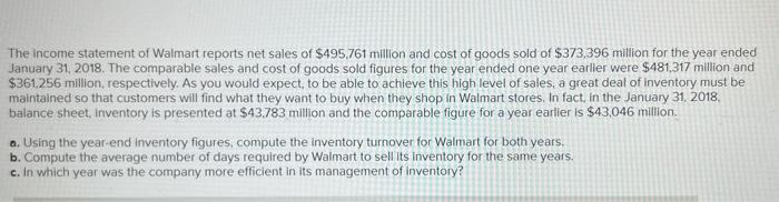 Solved The income statement of Walmart reports net sales of | Chegg.com