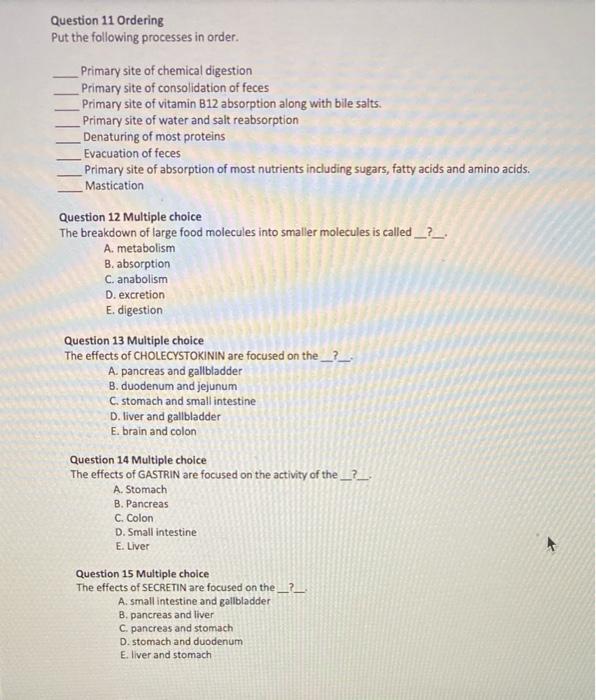 Solved Question 11 Ordering Put the following processes in | Chegg.com