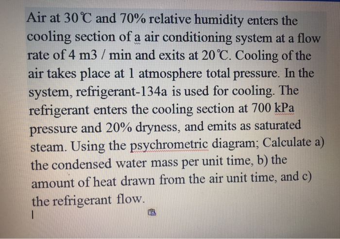 Solved Air at 30°C and 70% relative humidity enters the | Chegg.com