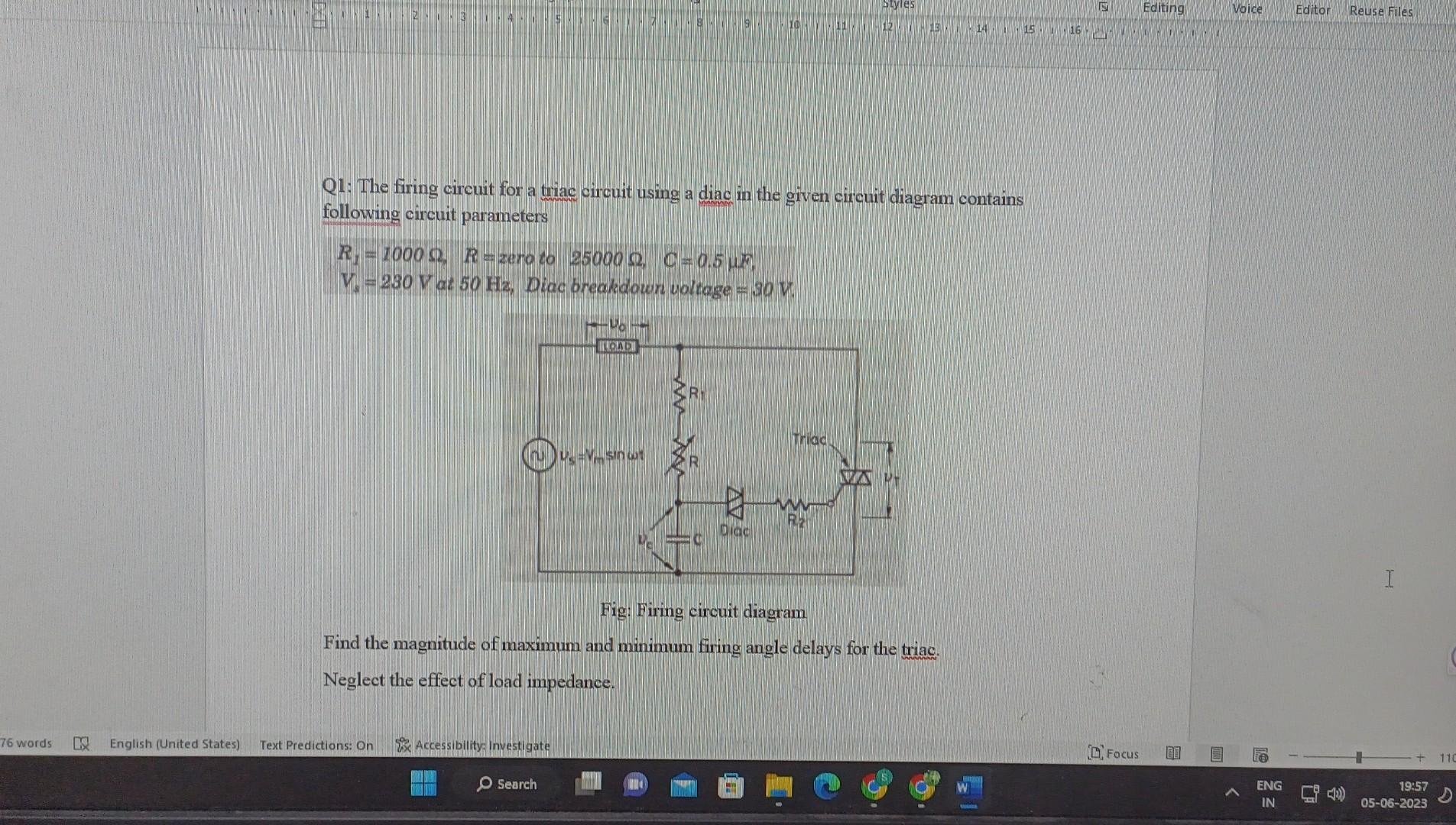Solved Q1 The firing circuit for a triac circuit using a