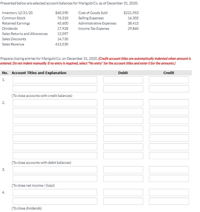 Solved Presented below are selected account balances for | Chegg.com