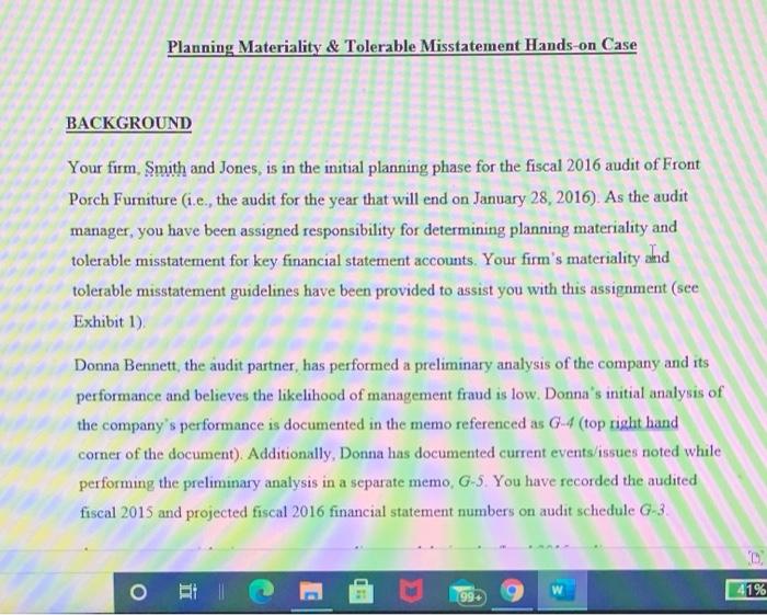 Solved Planning Materiality & Tolerable Misstatement