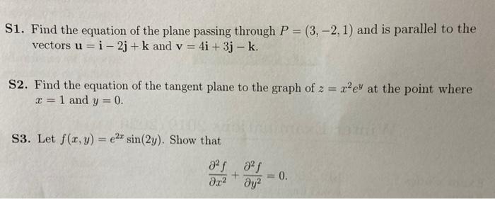 Solved S1. Find the equation of the plane passing through | Chegg.com