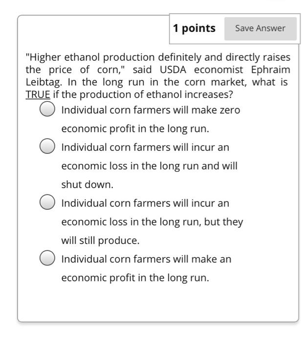 Solved 1 points Save Answer "Higher ethanol production | Chegg.com