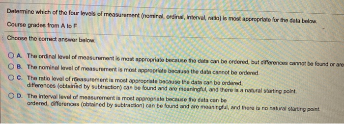 Solved Determine Which Of The Four Levels Of Measurement | Chegg.com