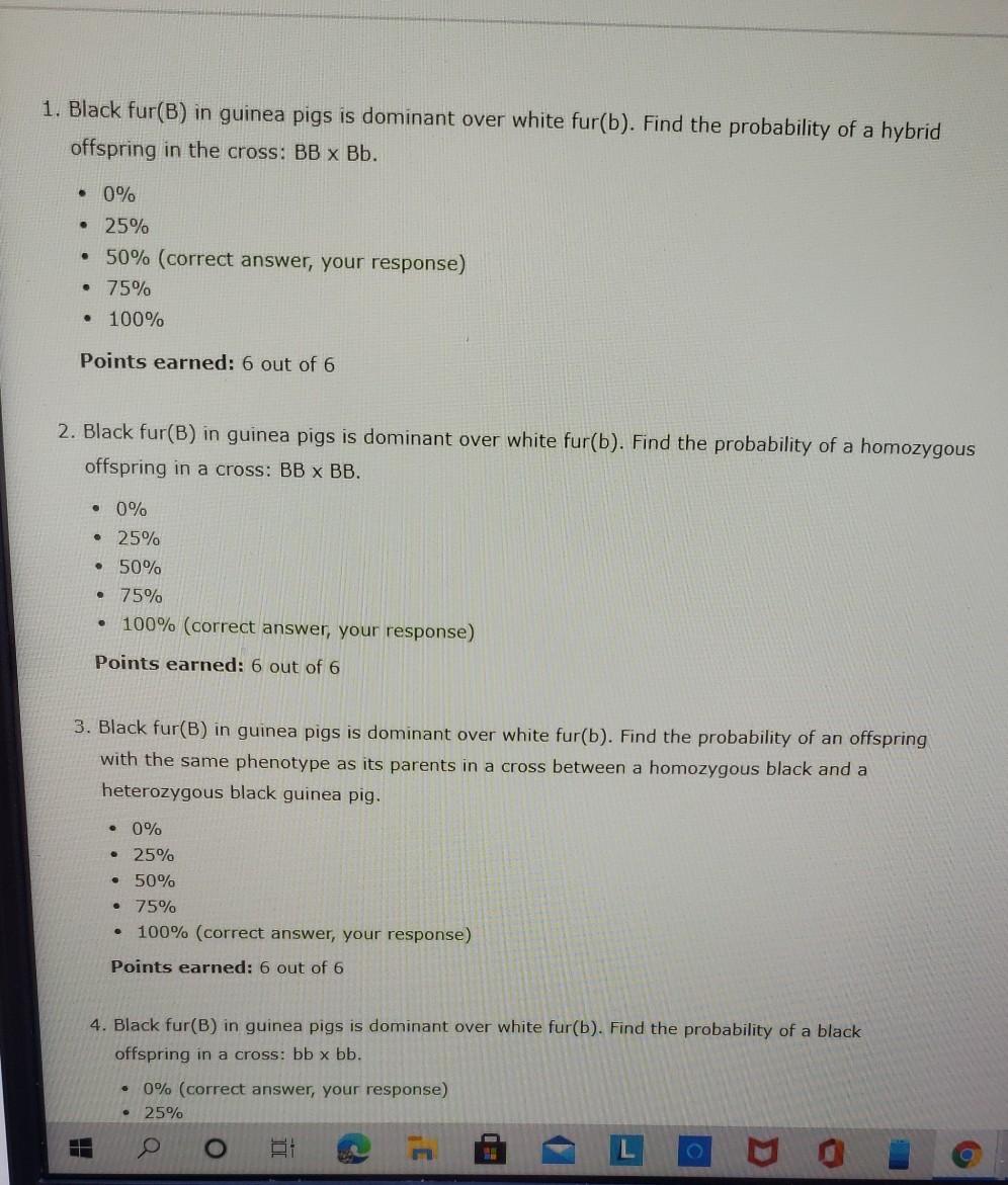 1. Black Fur(B) In Guinea Pigs Is Dominant Over White | Chegg.com