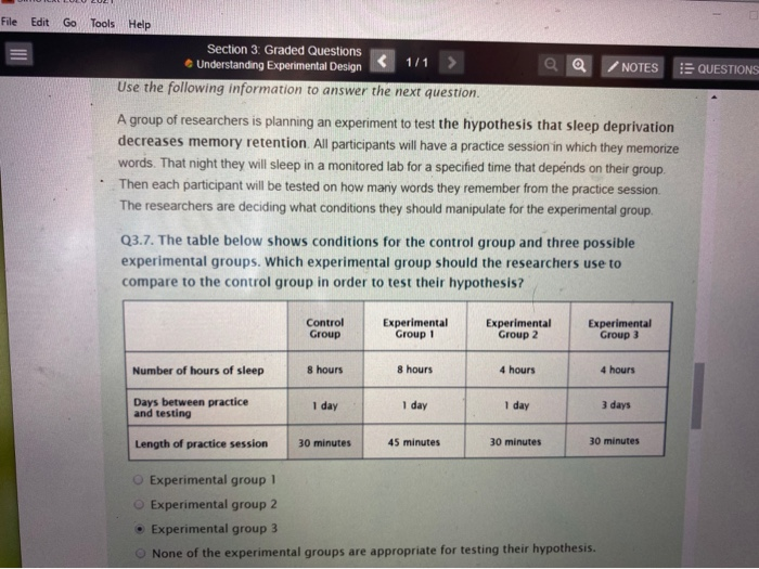 File Edit Go Tools Help Section 3 Graded Question...