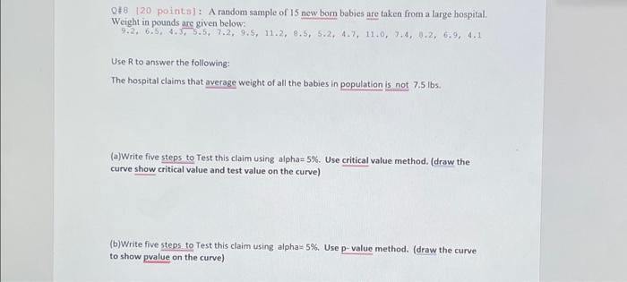 Solved Q 8 20 points A random sample of 15 new born Chegg