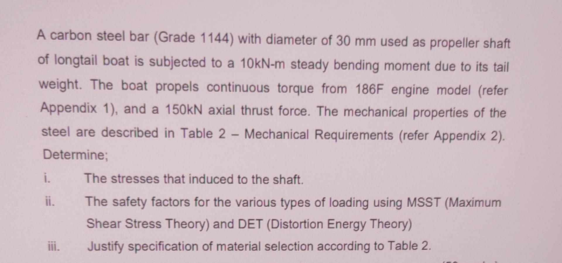 Solved A carbon steel bar (Grade 1144) with diameter of 30 | Chegg.com
