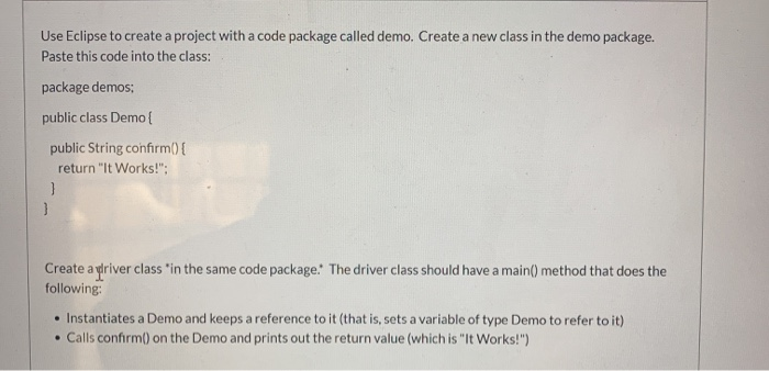 Solved Use Eclipse to create a project with a code package | Chegg.com