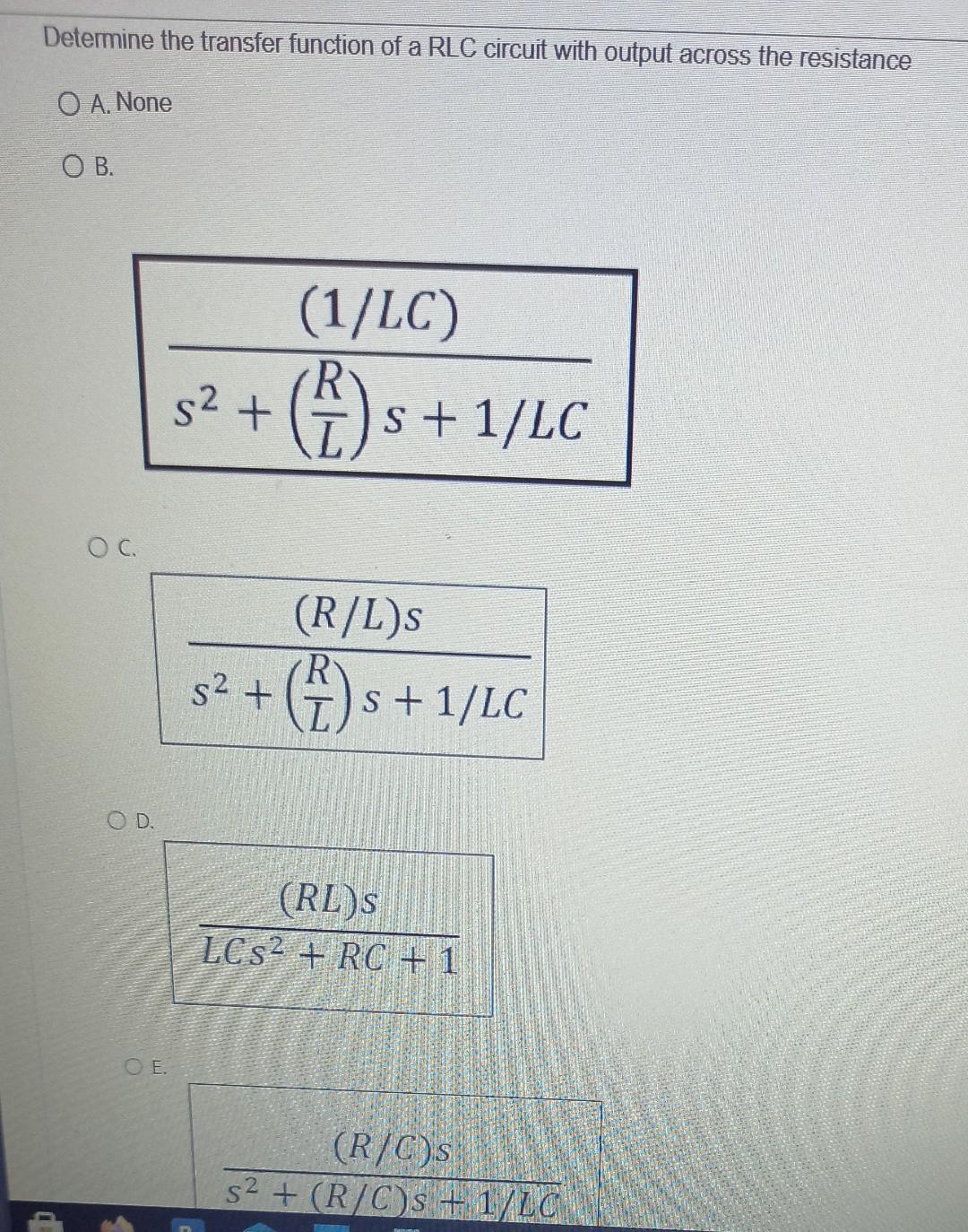 Solved Determine the transfer function of a RLC circuit with | Chegg.com