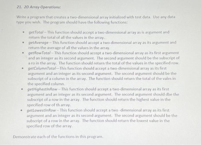 Write a program that creates a two-dimensional array | Chegg.com