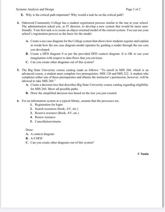 Solved Page 1 of 2 Systems Analysis and Design | Chegg.com