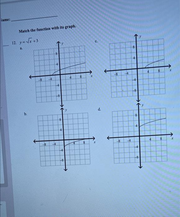 Solved Name Match The Function With Its Graph 12 Y X 3 Chegg Com