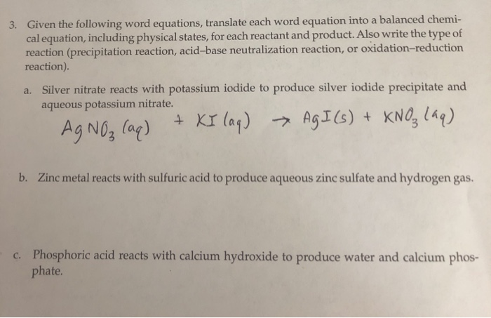 Translate Word Equations Into Chemical Equation And Balance If Necessary Tessshebaylo