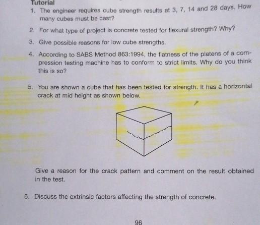 Solved Tutorial 1. The engineer requires cube strength | Chegg.com