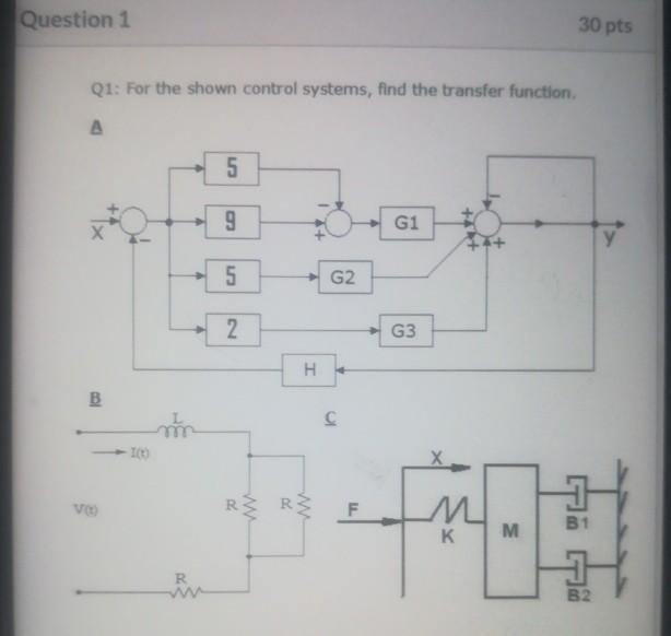 Solved Question 1 30 pts Q1: For the shown control systems, | Chegg.com