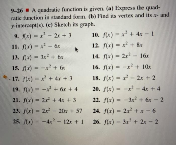 Solved 9-26 + A quadratic function is given. (a) Express the | Chegg.com