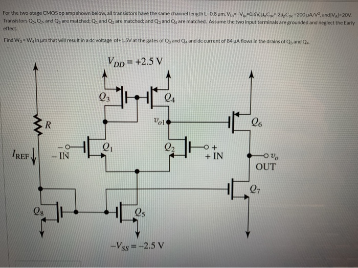 Solved For The Two-stage CMOS Op Amp Shown Below, All | Chegg.com