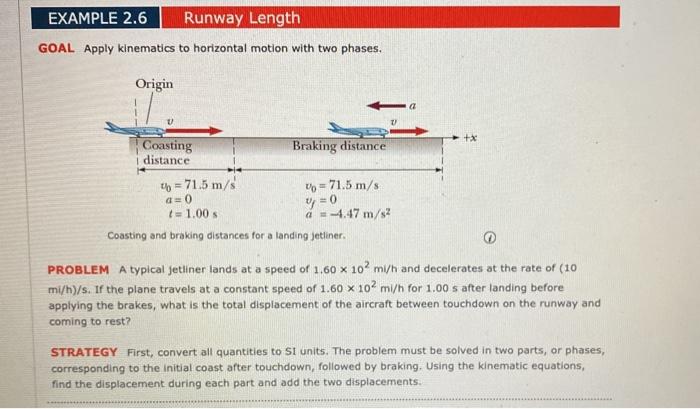 Solved EXAMPLE 2.6 Runway Length GOAL Apply kinematics to | Chegg.com