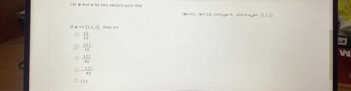 Solved Let u and v be two vectors such that If uk (1,1,1), | Chegg.com