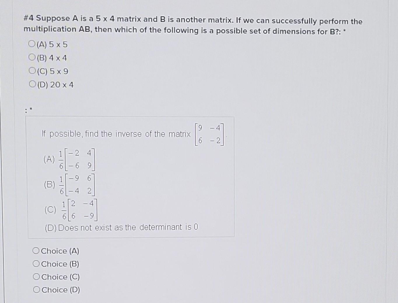 Solved \#4 Suppose A is a 5×4 matrix and B is another | Chegg.com
