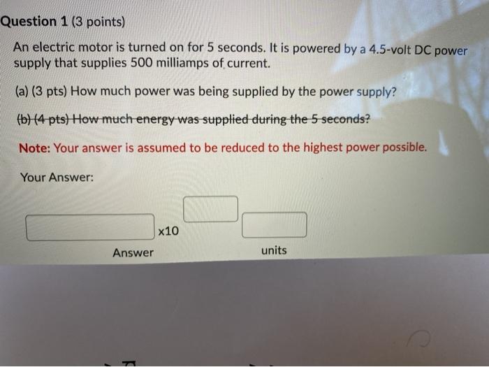 Solved Question 1 (3 points) An electric motor is turned on | Chegg.com