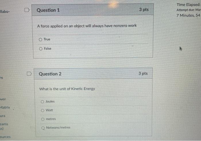 Solved llabo- Question 1 3 pts Time Elapsed: Attempt due: | Chegg.com