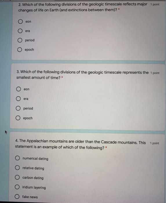Solved 2. Which of the following divisions of the geologic | Chegg.com