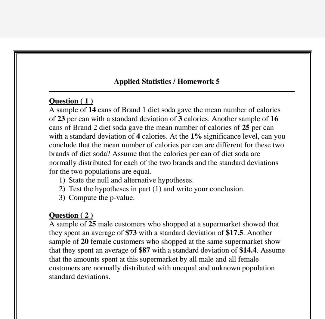 Solved Applied Statistics / Homework 5 Question (1 A sample | Chegg.com