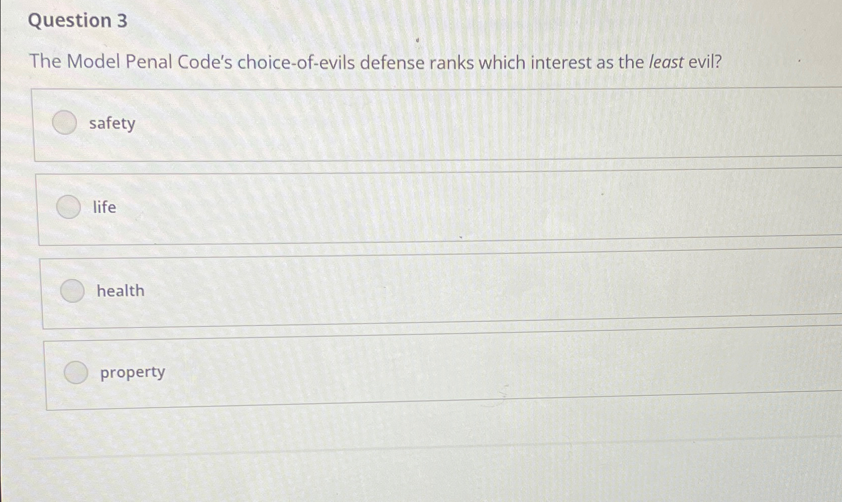 Solved Question 3The Model Penal Code's choice-of-evils | Chegg.com