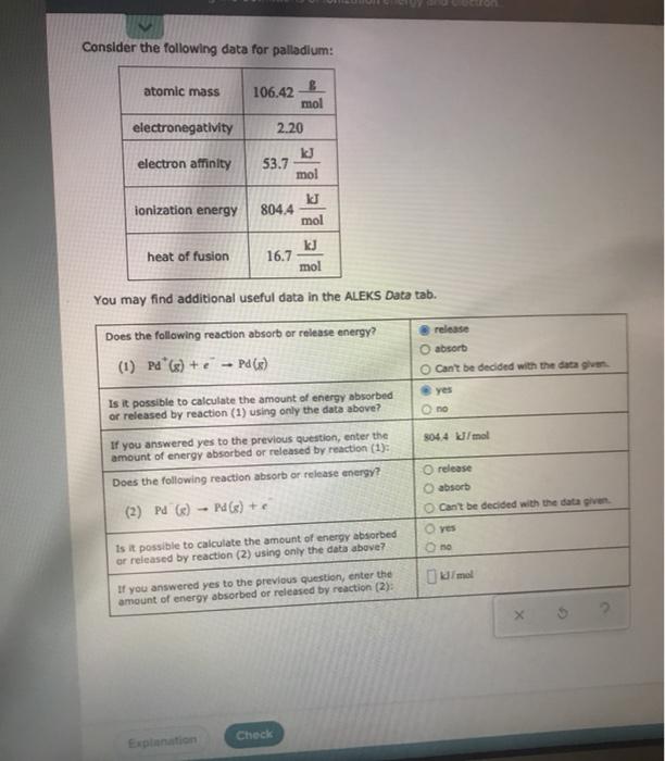 Solved Consider the following data for palladium atomic