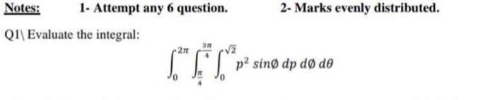 Solved 2- Marks evenly distributed. Notes: 1- Attempt any 6 | Chegg.com