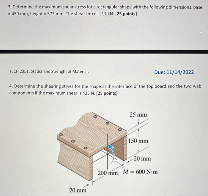 Solved 3. Determine the maximum shear stress for a | Chegg.com