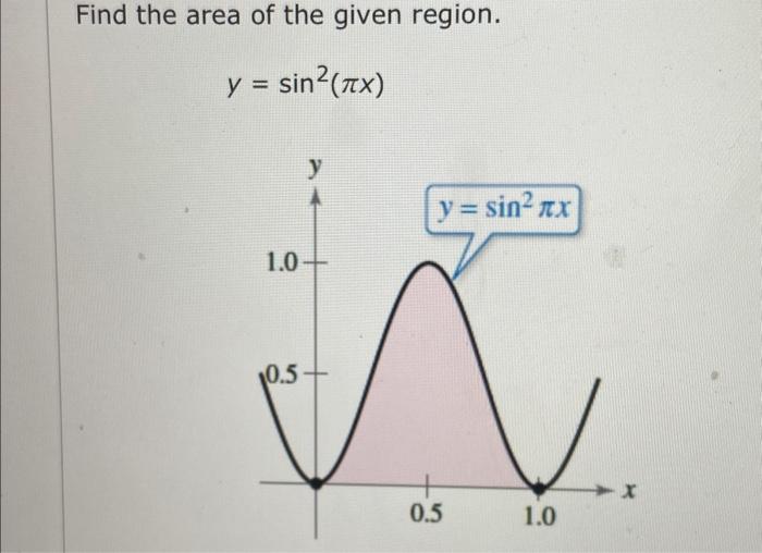 Find the area of the given region. \[ y=\sin ^{2}(\pi x) \]