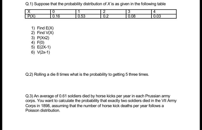Solved Q.1) Suppose that the probability distribution of X | Chegg.com