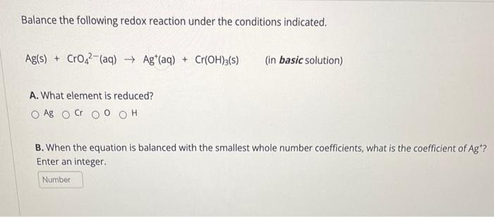 Solved Balance The Following Redox Reaction Under The | Chegg.com