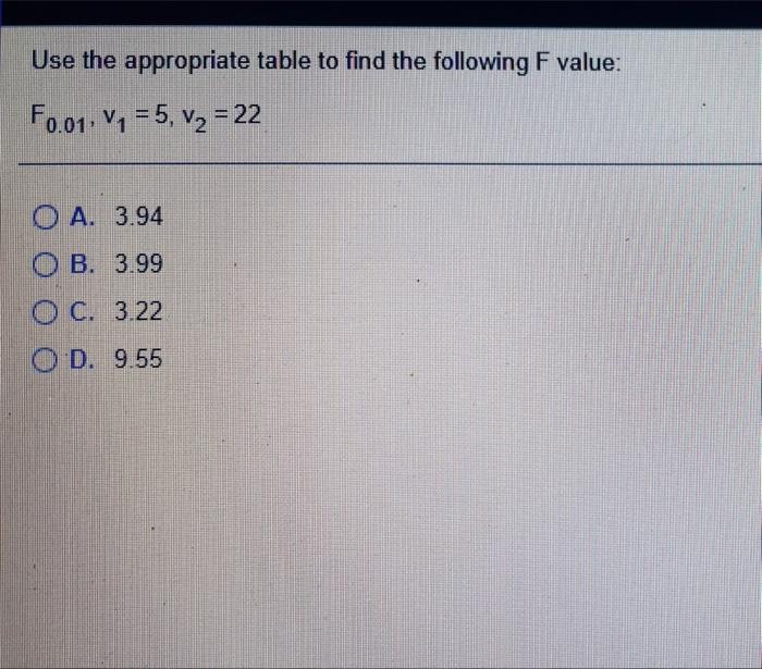 Solved Use the appropriate table to find the following F | Chegg.com