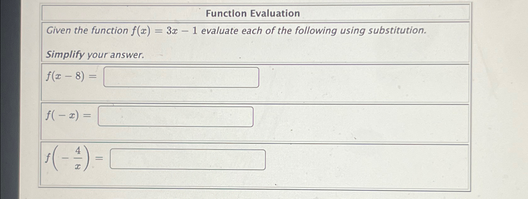 Solved Function Evaluationgiven The Function F X 3x 1