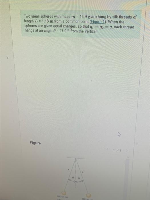 Solved Two Small Spheres With Mass M 14 9 G Are Hung By Silk