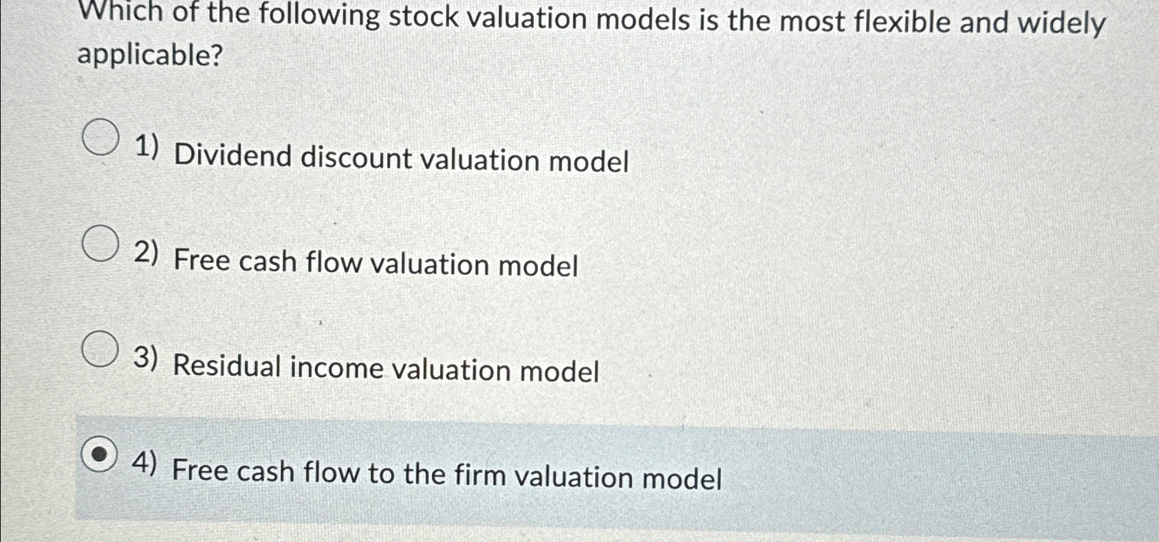 Solved Which of the following stock valuation models is the | Chegg.com
