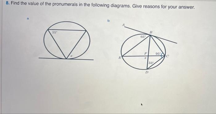 Solved 8. Find the value of the pronumerals in the following | Chegg.com