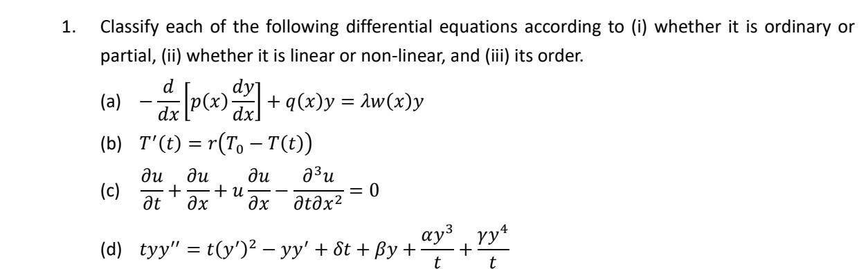 Solved Classify each of the following differential equations | Chegg.com