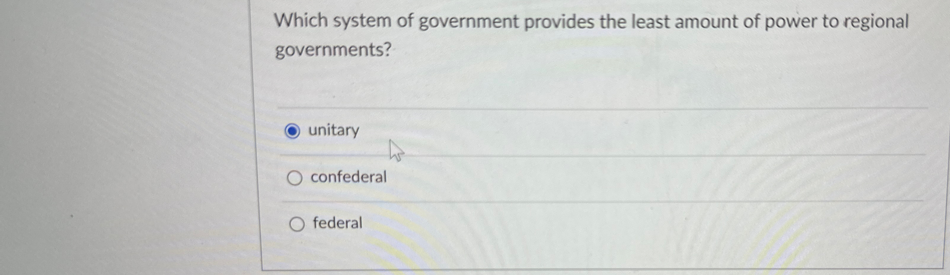 Solved Which system of government provides the least amount | Chegg.com