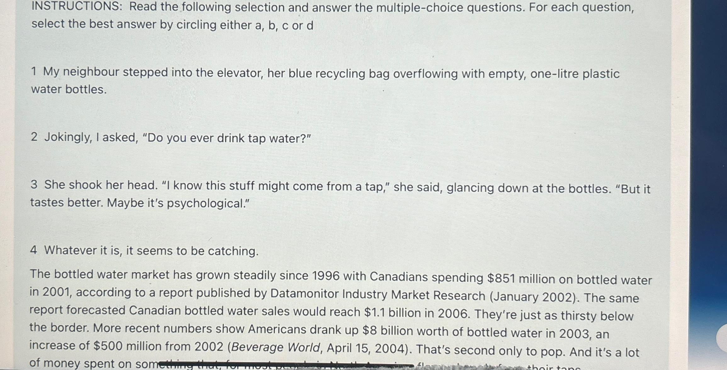 Solved INSTRUCTIONS: Read the following selection and answer | Chegg.com