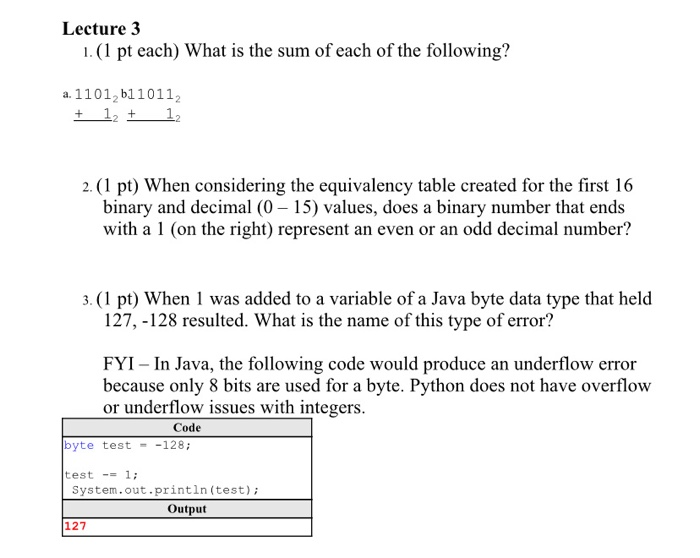 Solved Lecture 3 1. (1 pt each) What is the sum of each of | Chegg.com